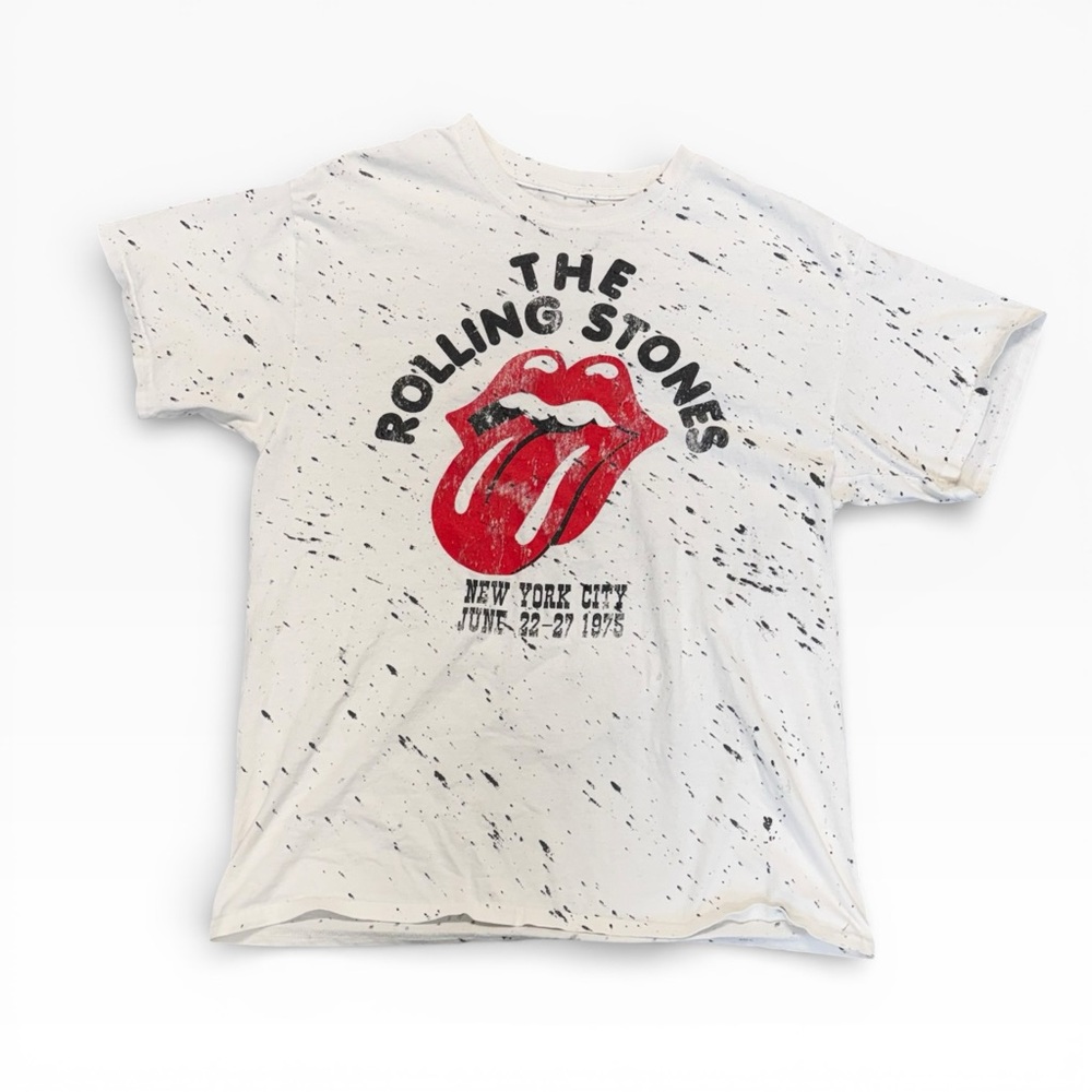 The Rolling Stones White Tee with Red Tongue and Black Speckles
